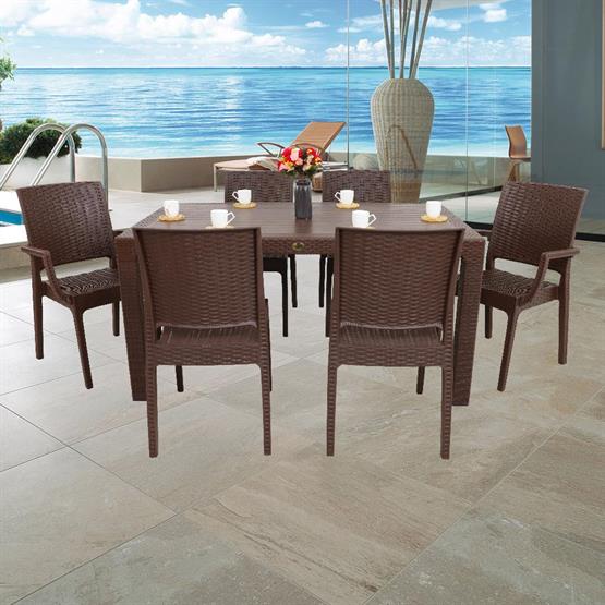 Mandella Elit 90x150 Rattan 2 Elit Koltuk 4 Elit Sandalye Masa Takımı Kahverengi