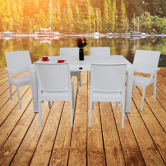 Mandella Elit 90x150 Rattan 2 Elit Koltuk 4 Elit Sandalye Masa Takımı Beyaz