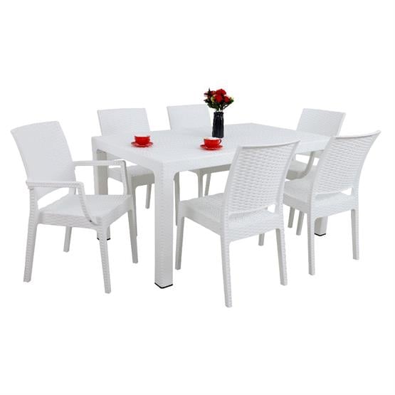 Mandella Elit 90x150 Rattan 2 Elit Koltuk 4 Elit Sandalye Masa Takımı Beyaz