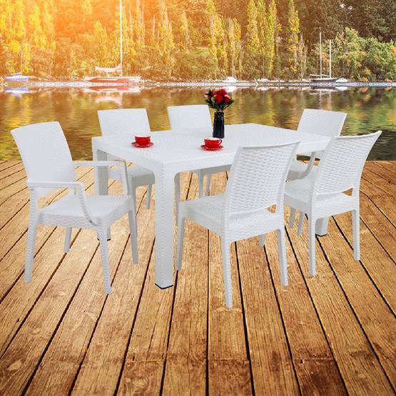 Mandella Elit 90x150 Rattan 2 Elit Koltuk 4 Elit Sandalye Masa Takımı Beyaz