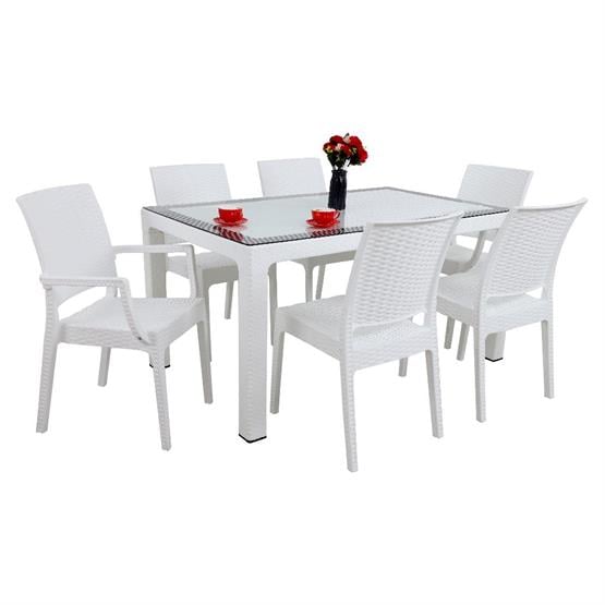 Mandella Elit Rattan 90x150 2 Elit Koltuk 4 Elit Sandalye Camlı Masa Takımı Beyaz