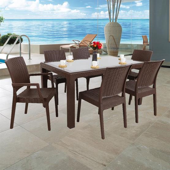 Mandella Elit Rattan 90x150 2 Elit Koltuk 4 Elit Sandalye Camlı Masa Takımı Kahverengi