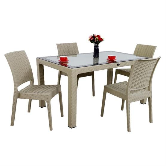 Mandella Elit Rattan 90x150 4 kişilik Elit Sandalye Camlı Masa Takımı Çölbeji