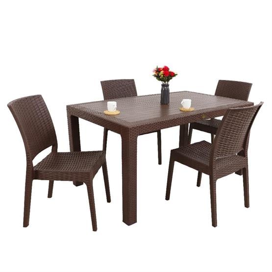 Mandella Elit Rattan 90x150 4 kişilik Elit Sandalye Masa Takımı Kahverengi