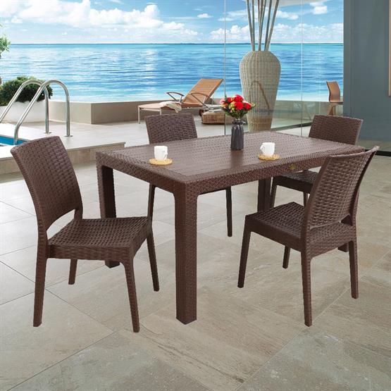 Mandella Elit Rattan 90x150 4 kişilik Elit Sandalye Masa Takımı Kahverengi