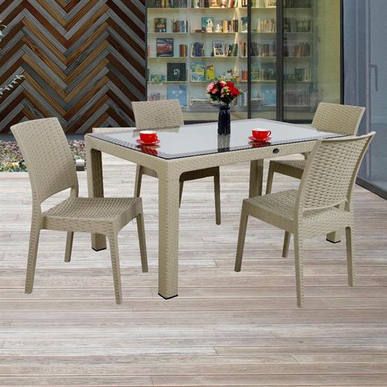 Mandella Elit Rattan 90x150 4 kişilik Elit Sandalye Camlı Masa Takımı Çölbeji