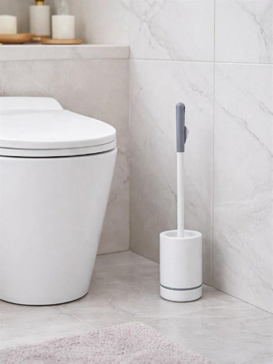 Minimal Silindir Tuvalet Fırçası Ve Standı – Modern, Kapalı Hazneli WC Fırçası  VICHY-7042