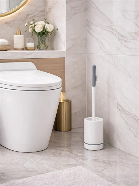 Minimal Silindir Tuvalet Fırçası Ve Standı – Modern, Kapalı Hazneli WC Fırçası  VICHY-7042