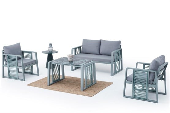 Erinöz Modena Bahçe Balkon Alüminyum Oturma Grubu Yeşil 2+1+1+Seramik Sehpa