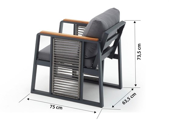 Erinöz Modena Bahçe Balkon Alüminyum Oturma Grubu Antrasit 2+1+1+Sehpa