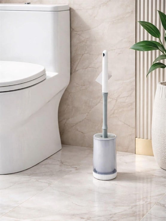 Modern Şeffaf Detaylı Tuvalet Fırçası Ve Standı – Hijyenik, Minimal WC Fırçası VICHY-7049