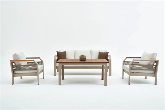 Erinöz Morento Bahçe Oturma Grubu 3+1+1+Yüksek Sehpa - Kum Rengi