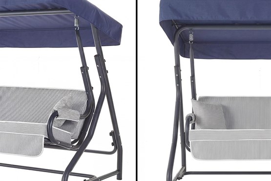 Erinöz Morus 2 Kişilik Bahçe Balkon Salıncağı - Minder: Lacivert Çizgili Tente: Lacivert