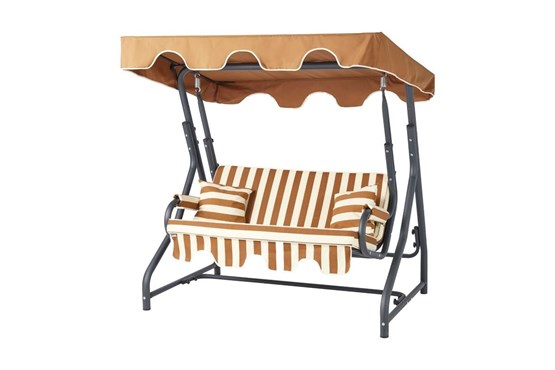 Erinöz Morus 2 Kişilik Bahçe Balkon Salıncağı - Minder: Kahve/Krem Tente: Kahve