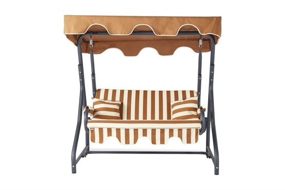 Erinöz Morus 2 Kişilik Bahçe Balkon Salıncağı - Minder: Kahve/Krem Tente: Kahve