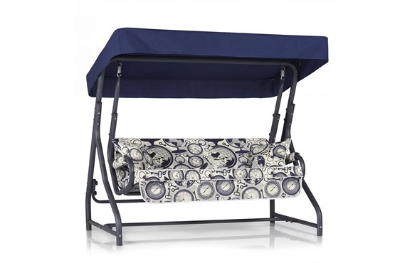 Erinöz Morus 2 Kişilik Bahçe Balkon Teras Salıncağı - Minder: Dünya & Saat Tente: Lacivert