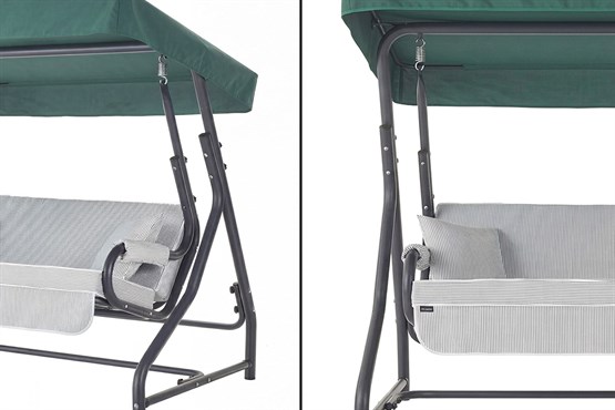 Erinöz Morus 2 Kişilik Bahçe Balkon Teras Salıncağı - Minder: Yeşil Çizgili Tente: Yeşil