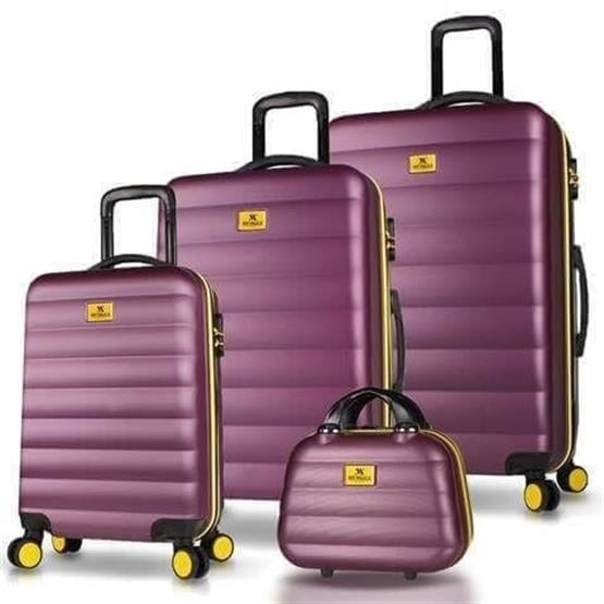 Colors Abs Kabin Orta Büyük ve Makyaj Boy Mürdüm 4lü Travel Valiz Seti