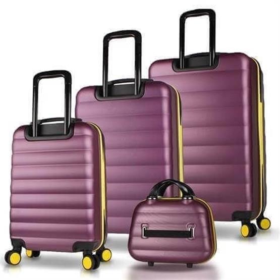 Colors Abs Kabin Orta Büyük ve Makyaj Boy Mürdüm 4lü Travel Valiz Seti