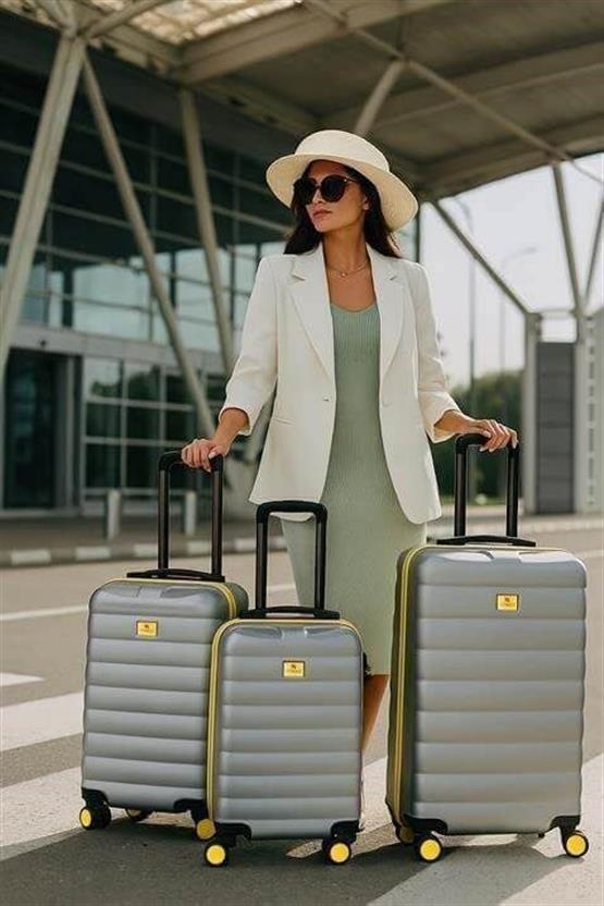 My Valice Colors Abs Kabin Orta ve Büyük Boy Gri 3lü Valiz Seti