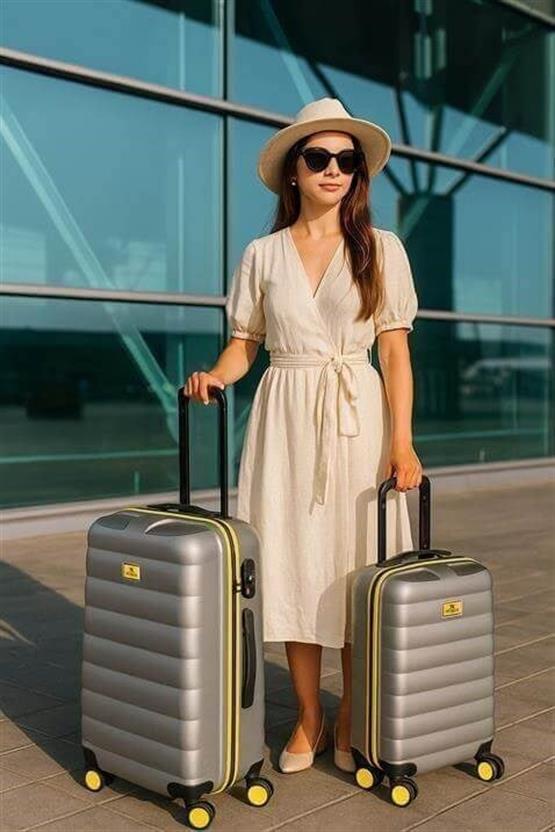 Colors Abs Kabin ve Büyük Boy Gri  2li Valiz Seti