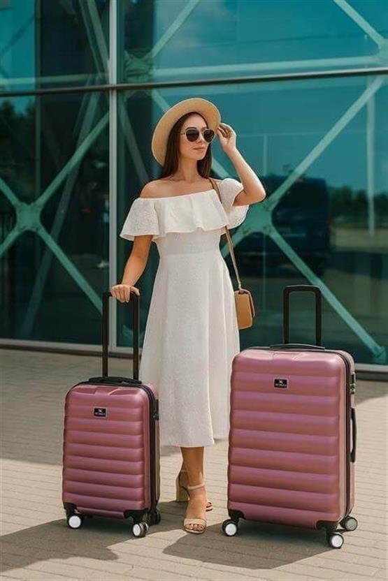 Colors Abs Kabin ve Büyük Boy Rose Gold  2li Valiz Seti