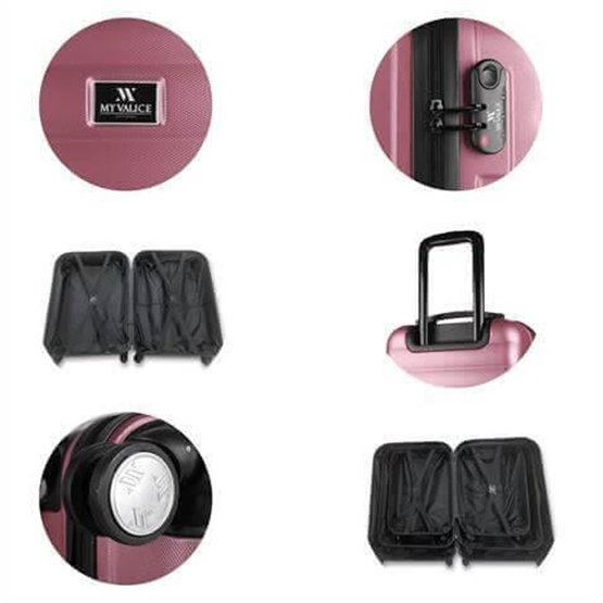 My Valice Colors Abs Makyaj Kabin ve Orta Boy Rose Gold 3lü Valiz Seti