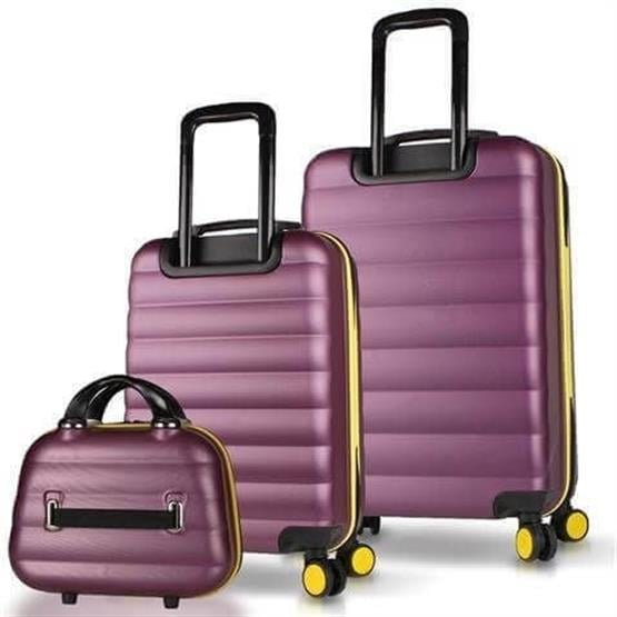 My Valice Colors Abs Makyaj Kabin ve Orta Boy Mürdüm 3lü Valiz Seti