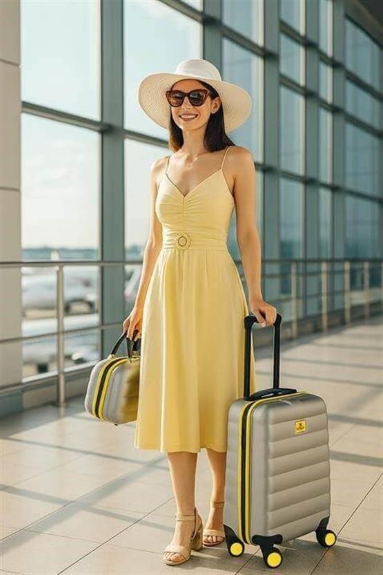 Colors Abs Makyaj ve Kabin Boy Gri  2li Valiz Seti