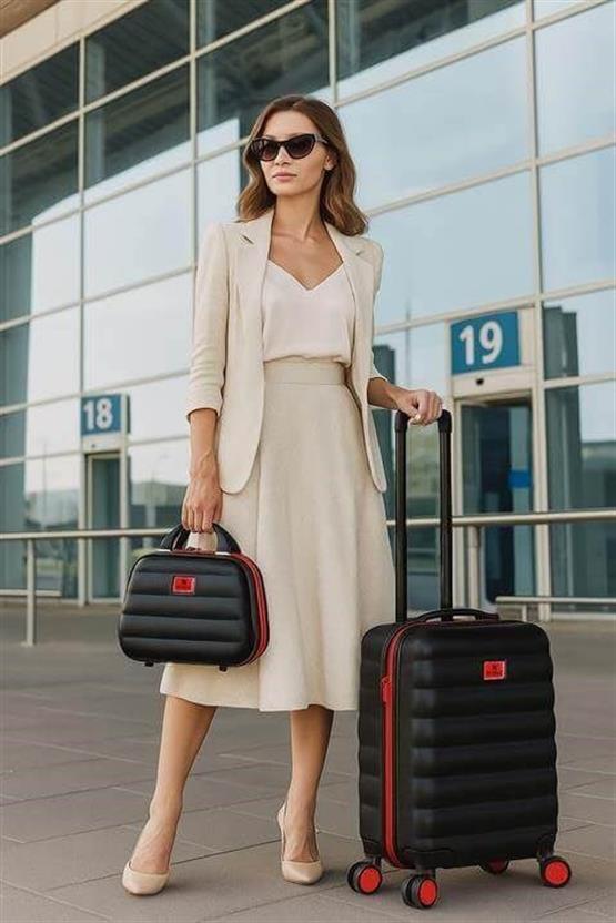 Colors Abs Makyaj ve Kabin Boy Siyah  2li Valiz Seti