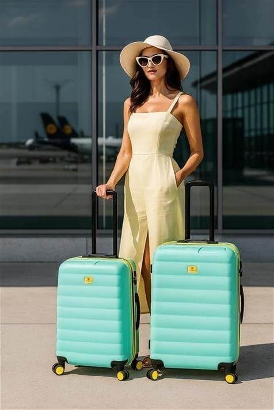 Colors Abs Orta ve Büyük Boy Mint Yeşili  2li Valiz Seti