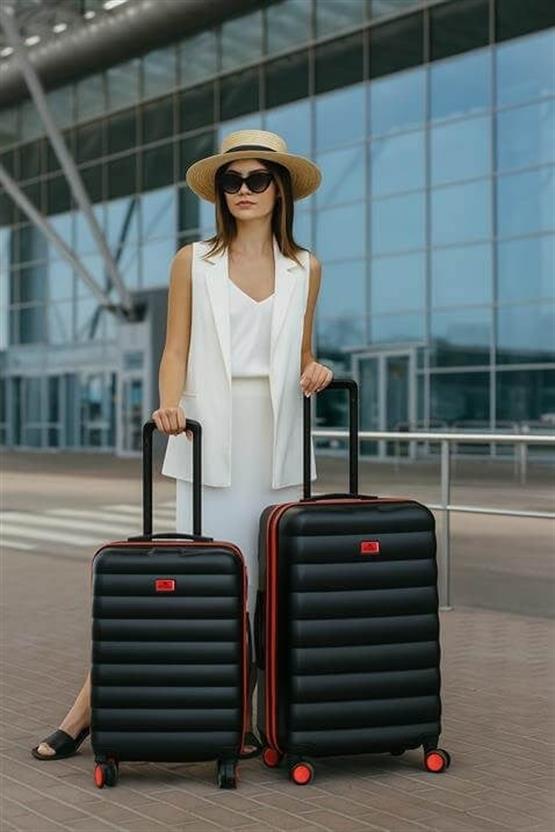 Colors Abs Orta ve Büyük Boy Siyah  2li Valiz Seti