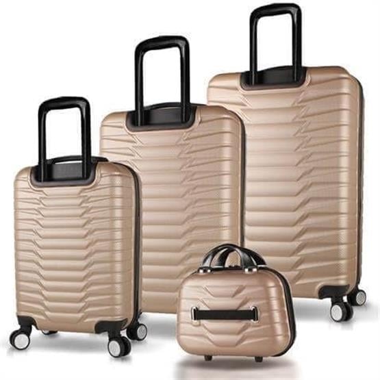Croc Abs Kabin Orta Büyük ve Makyaj Boy Gold 4lü Travel Valiz Seti