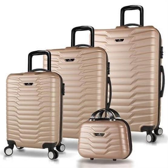 Croc Abs Kabin Orta Büyük ve Makyaj Boy Gold 4lü Travel Valiz Seti