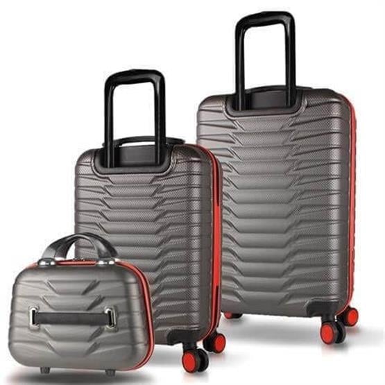 Croc Abs Makyaj Kabin ve Orta Boy Antrasit 3lü Valiz Seti