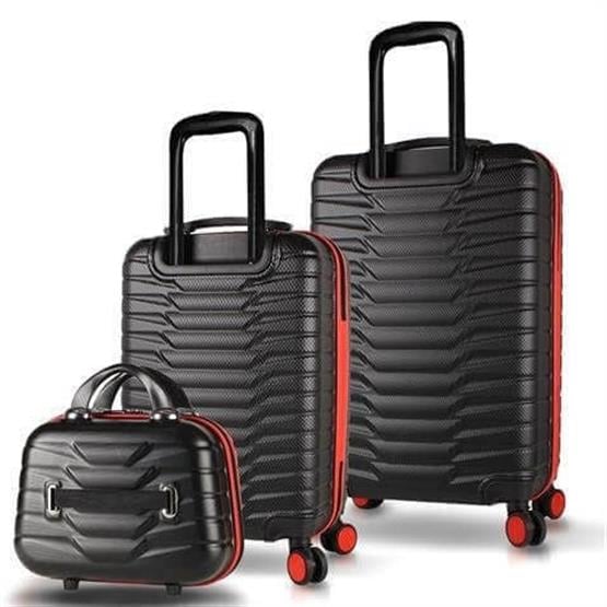 My Valice Croc Abs Makyaj Kabin ve Orta Boy Siyah 3lü Valiz Seti