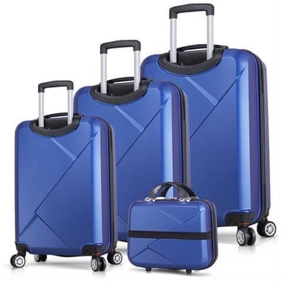 Diamond Abs Kabin Orta Büyük ve Makyaj Boy Mavi 4lü Travel Valiz Seti