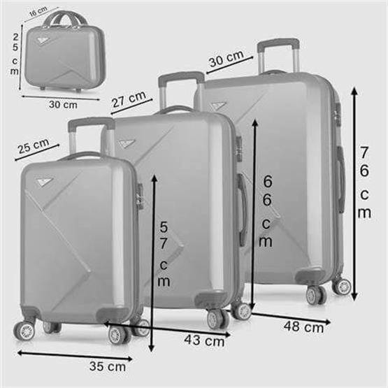 Diamond Abs Kabin Orta Büyük ve Makyaj Boy Mavi 4lü Travel Valiz Seti