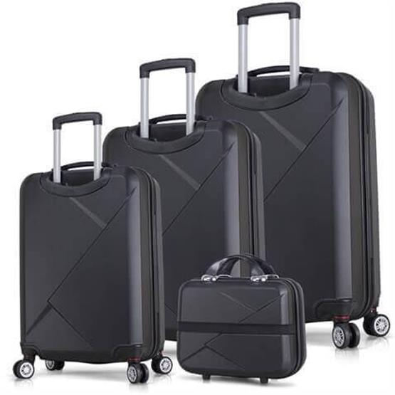 Diamond Abs Kabin Orta Büyük ve Makyaj Boy Siyah 4lü Travel Valiz Seti
