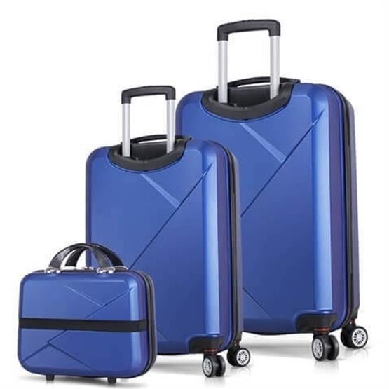 My Valice Diamond Abs Kabin Orta ve Makyaj Boy Mavi 3lü Valiz Seti