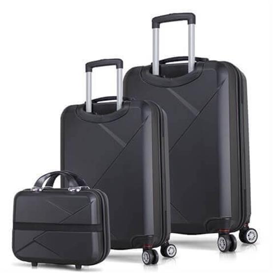 My Valice Diamond Abs Kabin Orta ve Makyaj Boy Siyah 3lü Valiz Seti