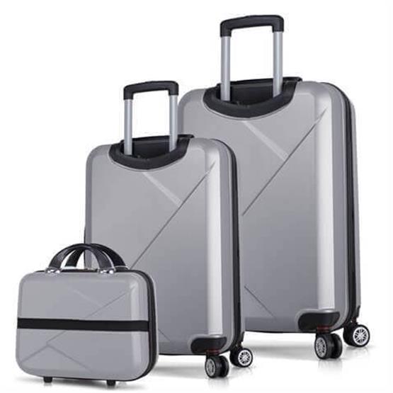 My Valice Diamond Abs Kabin Orta ve Makyaj Boy Gri 3lü Valiz Seti