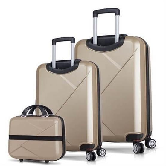 My Valice Diamond Abs Kabin Orta ve Makyaj Boy Gold 3lü Valiz Seti