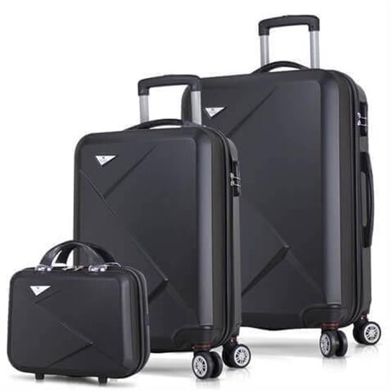 My Valice Diamond Abs Kabin Orta ve Makyaj Boy Siyah 3lü Valiz Seti