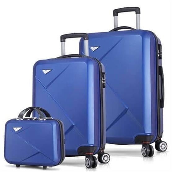 My Valice Diamond Abs Kabin Orta ve Makyaj Boy Mavi 3lü Valiz Seti