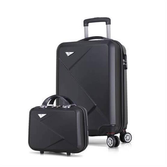 Diamond Abs Kabin ve Makyaj Boy Siyah 2li Valiz Seti