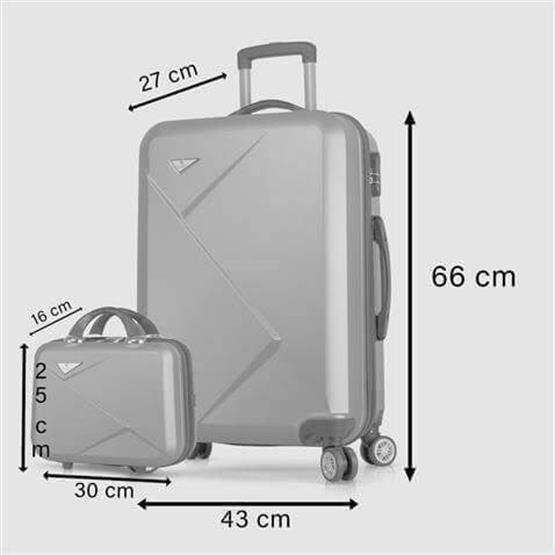 Diamond Abs Orta ve Makyaj Boy Gri 2li Valiz Seti