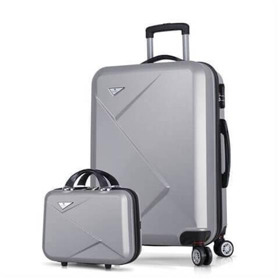 Diamond Abs Orta ve Makyaj Boy Gri 2li Valiz Seti