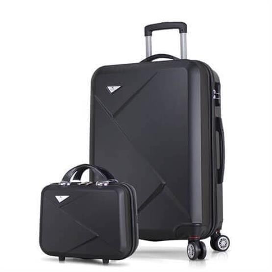 Diamond Abs Orta ve Makyaj Boy Siyah 2li Valiz Seti