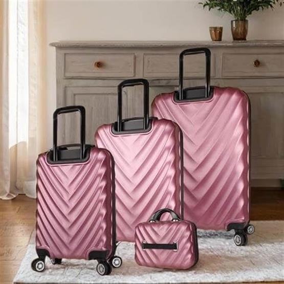 Lotus Abs Kabin Orta Büyük ve Makyaj Boy Rose 4lü Travel Valiz Seti